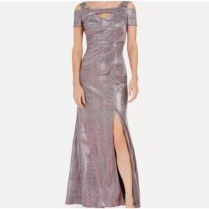 Nightway Glitter Tornazol Silver Fuchsia Gown Long Formal Dress Size 4 NYE